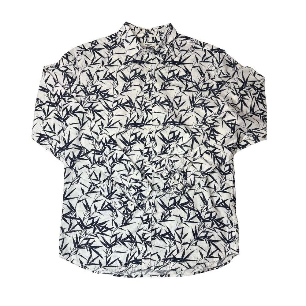 Jack & Jones Men’s Leaf Pattern Long Sleeve Button-Down Shirt – Size L